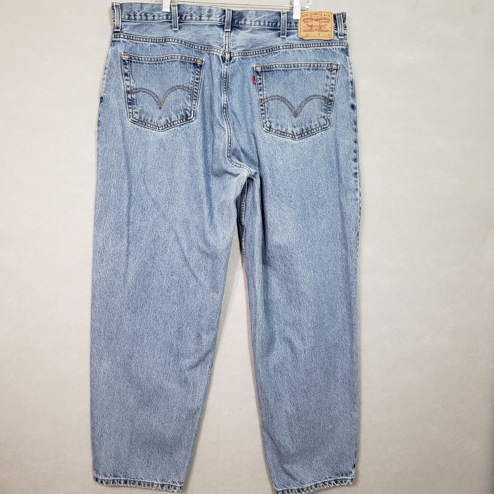 Levis 42x32 560 Comfort Fit Light Wash Blue Baggy Tapered Denim Jeans 100%Cotton